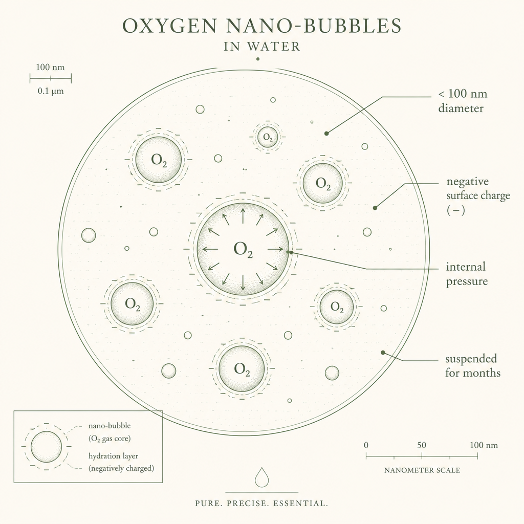 Ultra-fine nano-bubbles suspended in water